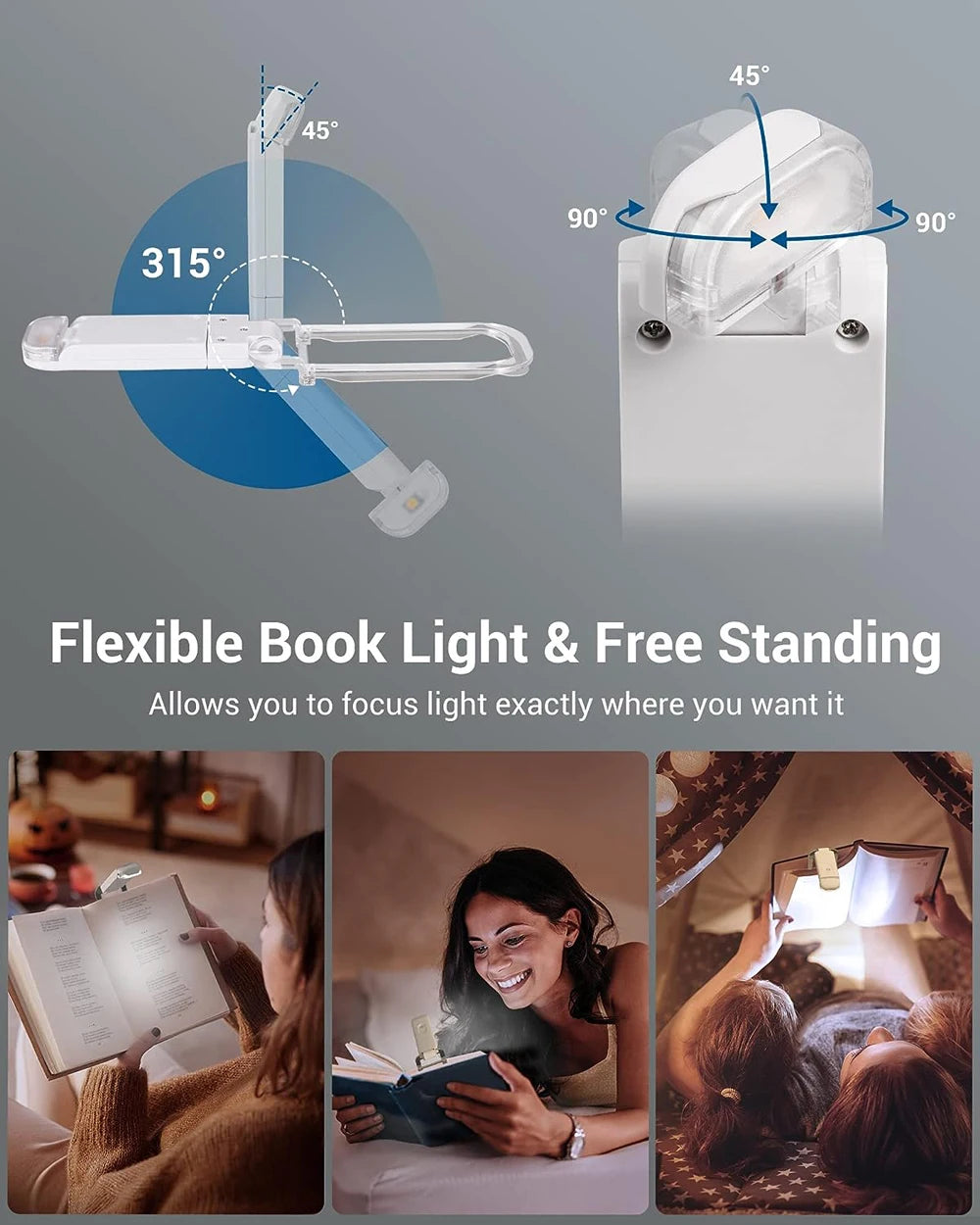 USB Rechargeable LED Clip-On Book Light