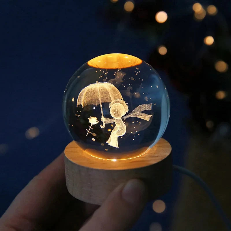 3D Crystal Ball Solar System Night Light