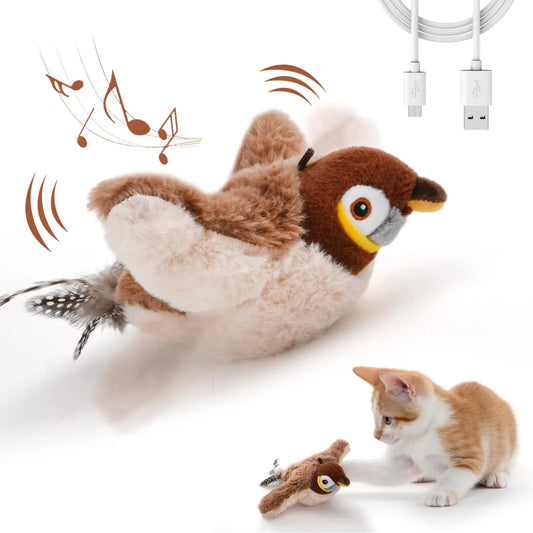 USB Rechargeable Flying Bird Cat Toy with Chirps