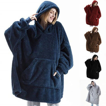 Winter Oversized Fleece Hoodie Blanket with Pocket