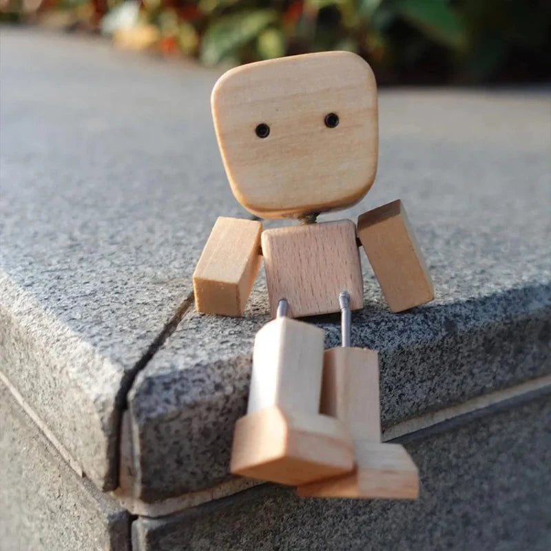 Wooden Shaking Leg Robot Car Decoration