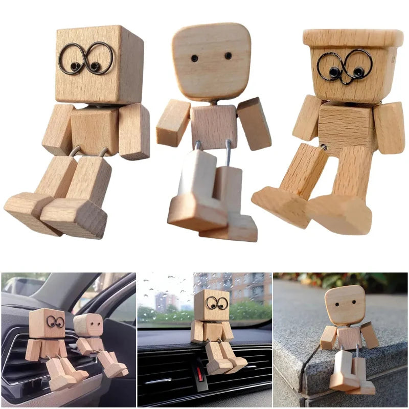 Wooden Shaking Leg Robot Car Decoration