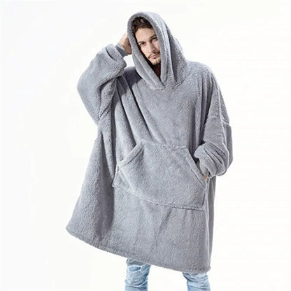 Winter Oversized Fleece Hoodie Blanket with Pocket