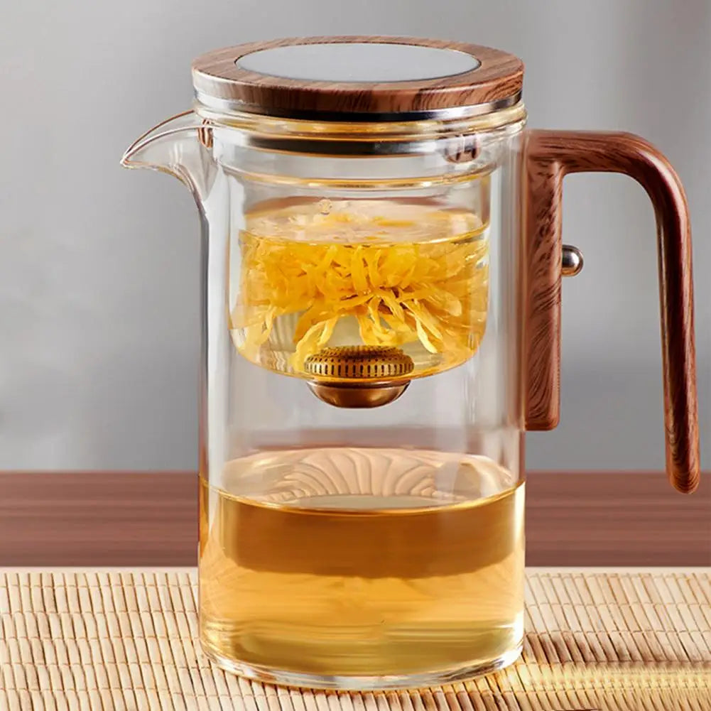 Glass Teapot with Wooden Handle & Infuser