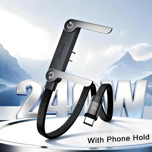 Fast Charging Foldable Metal Phone Holder Data Cable