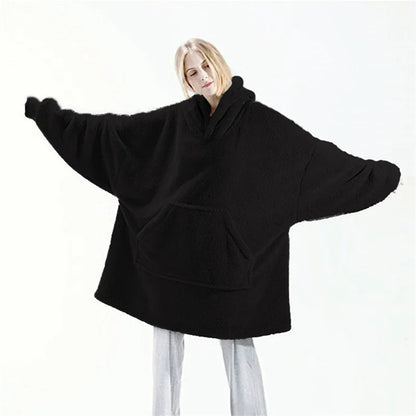 Winter Oversized Fleece Hoodie Blanket with Pocket