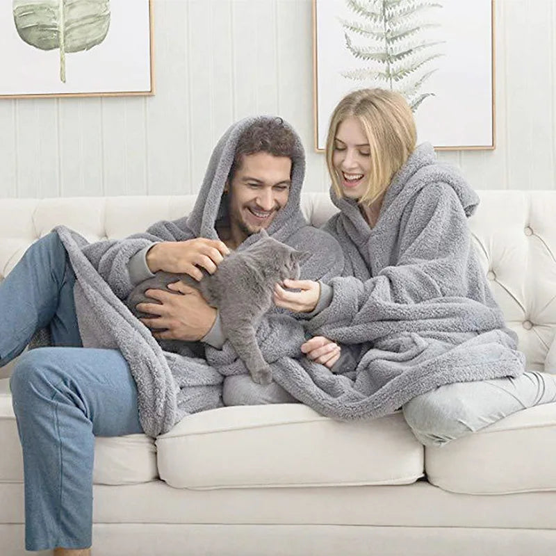 Winter Oversized Fleece Hoodie Blanket with Pocket