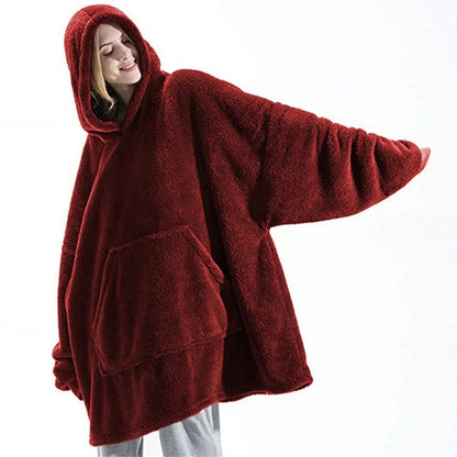 Winter Oversized Fleece Hoodie Blanket with Pocket