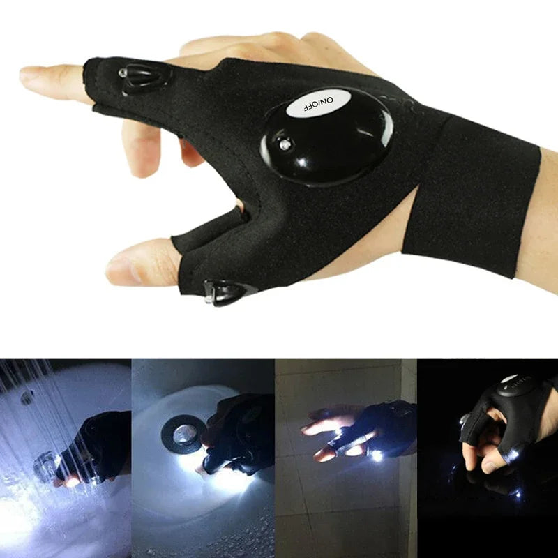 1 Pair LED Fingerless Hiking Gloves with Light