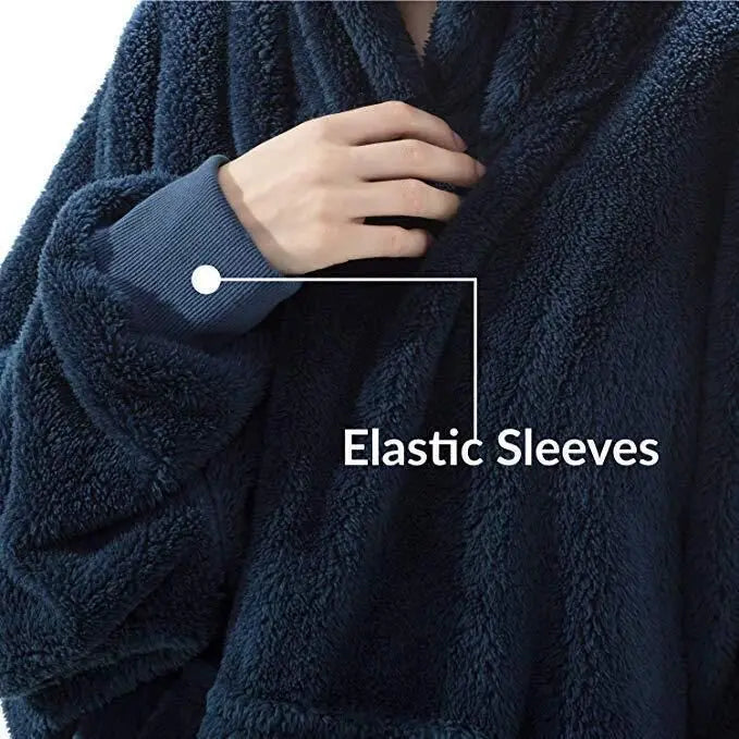 Winter Oversized Fleece Hoodie Blanket with Pocket