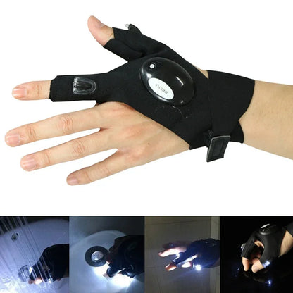 1 Pair LED Fingerless Hiking Gloves with Light