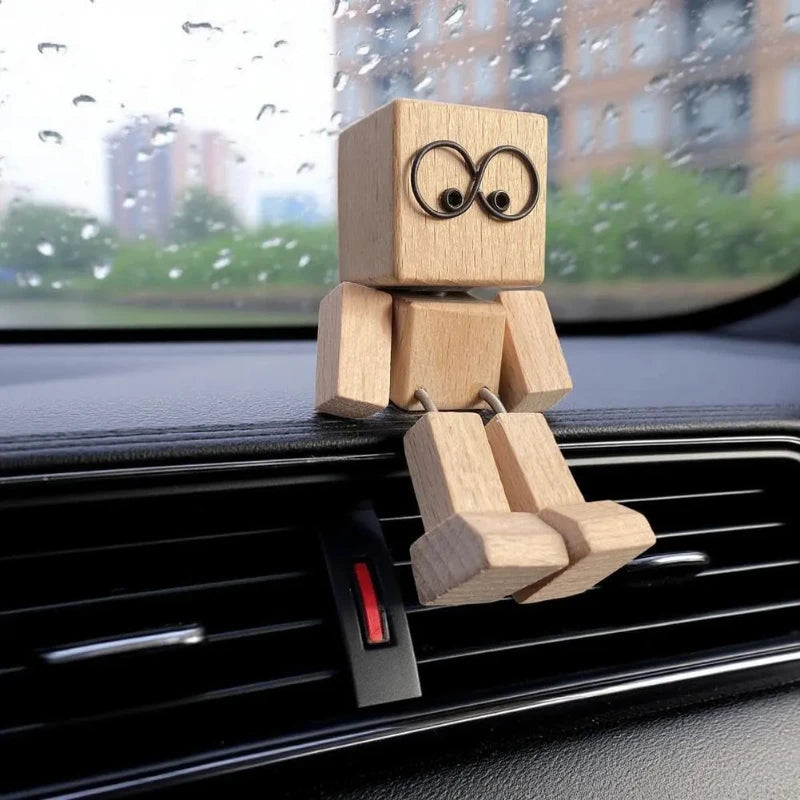 Wooden Shaking Leg Robot Car Decoration