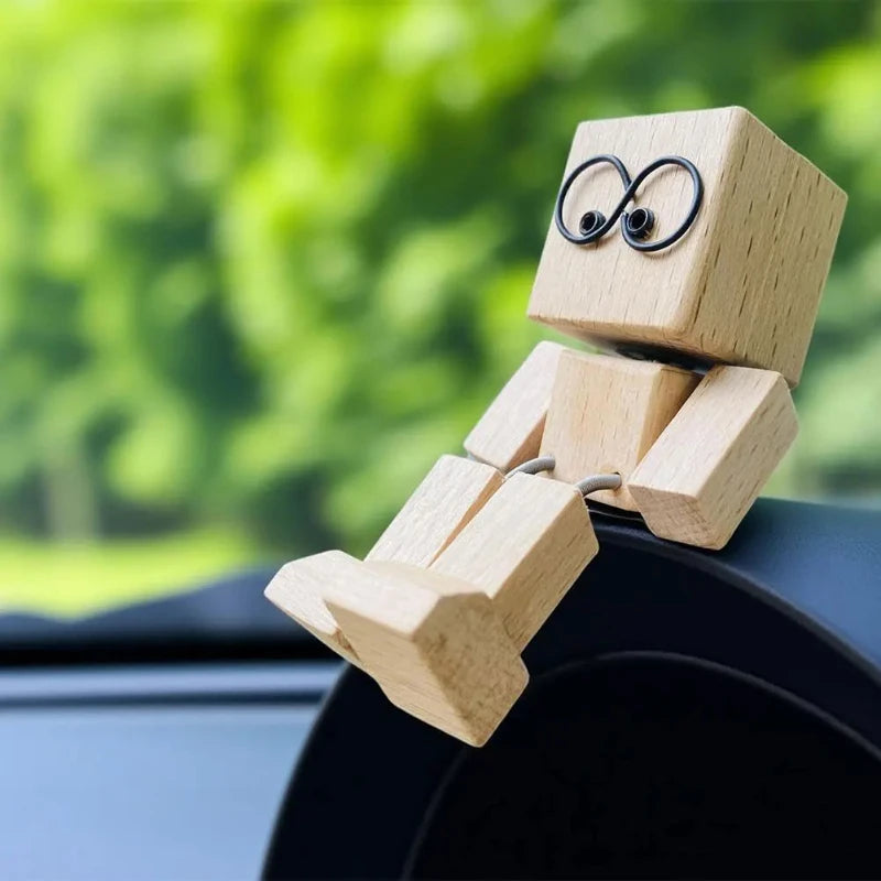 Wooden Shaking Leg Robot Car Decoration