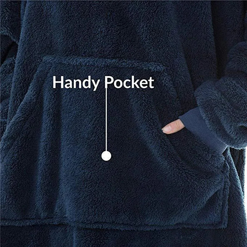 Winter Oversized Fleece Hoodie Blanket with Pocket