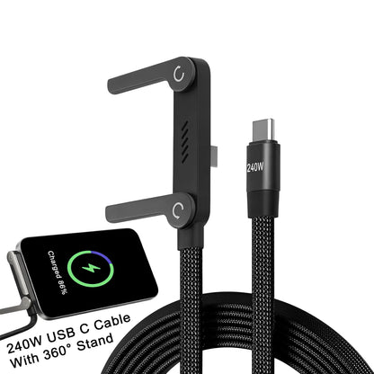 Fast Charging Foldable Metal Phone Holder Data Cable