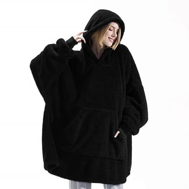 Winter Oversized Fleece Hoodie Blanket with Pocket