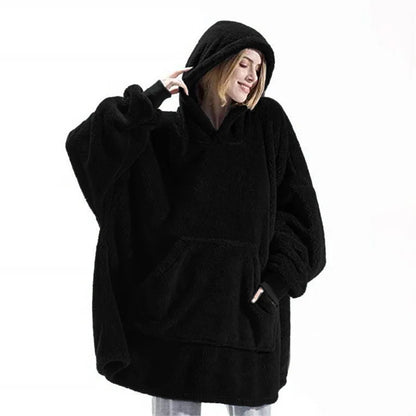 Winter Oversized Fleece Hoodie Blanket with Pocket