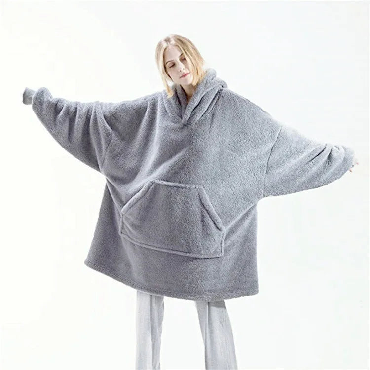 Winter Oversized Fleece Hoodie Blanket with Pocket